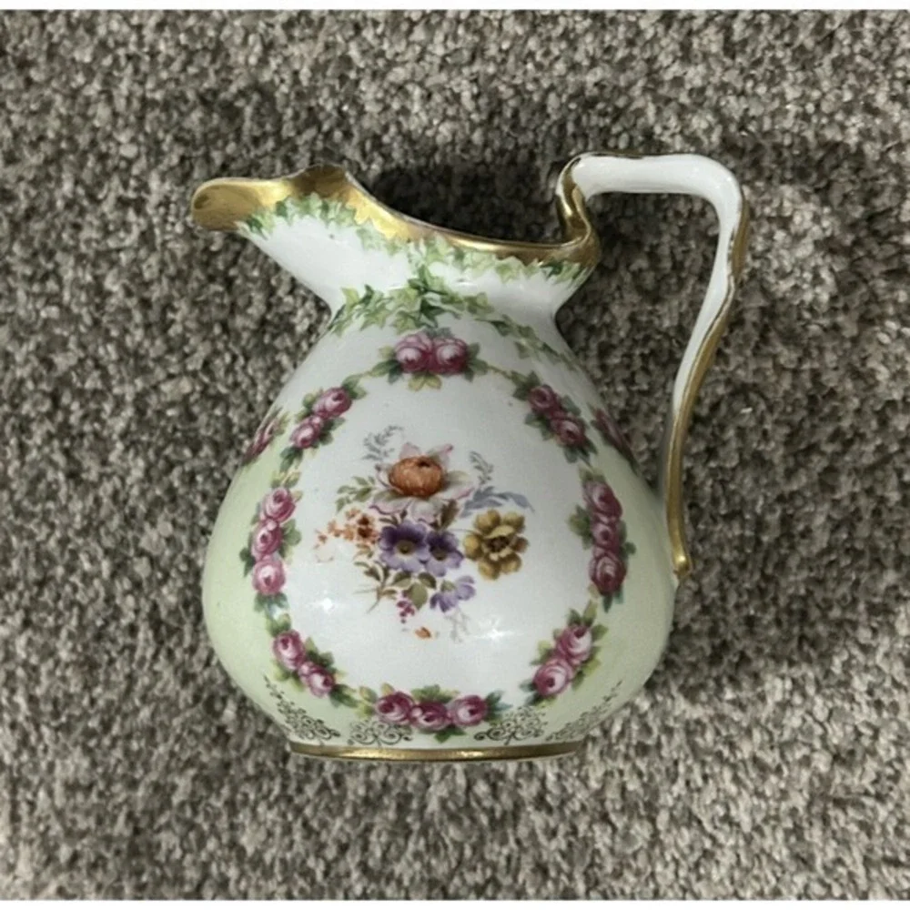 2PC Antique Limoges Coronet Porcelain Plate Royal‎ Bayneuth Creamer Pitcher Gold